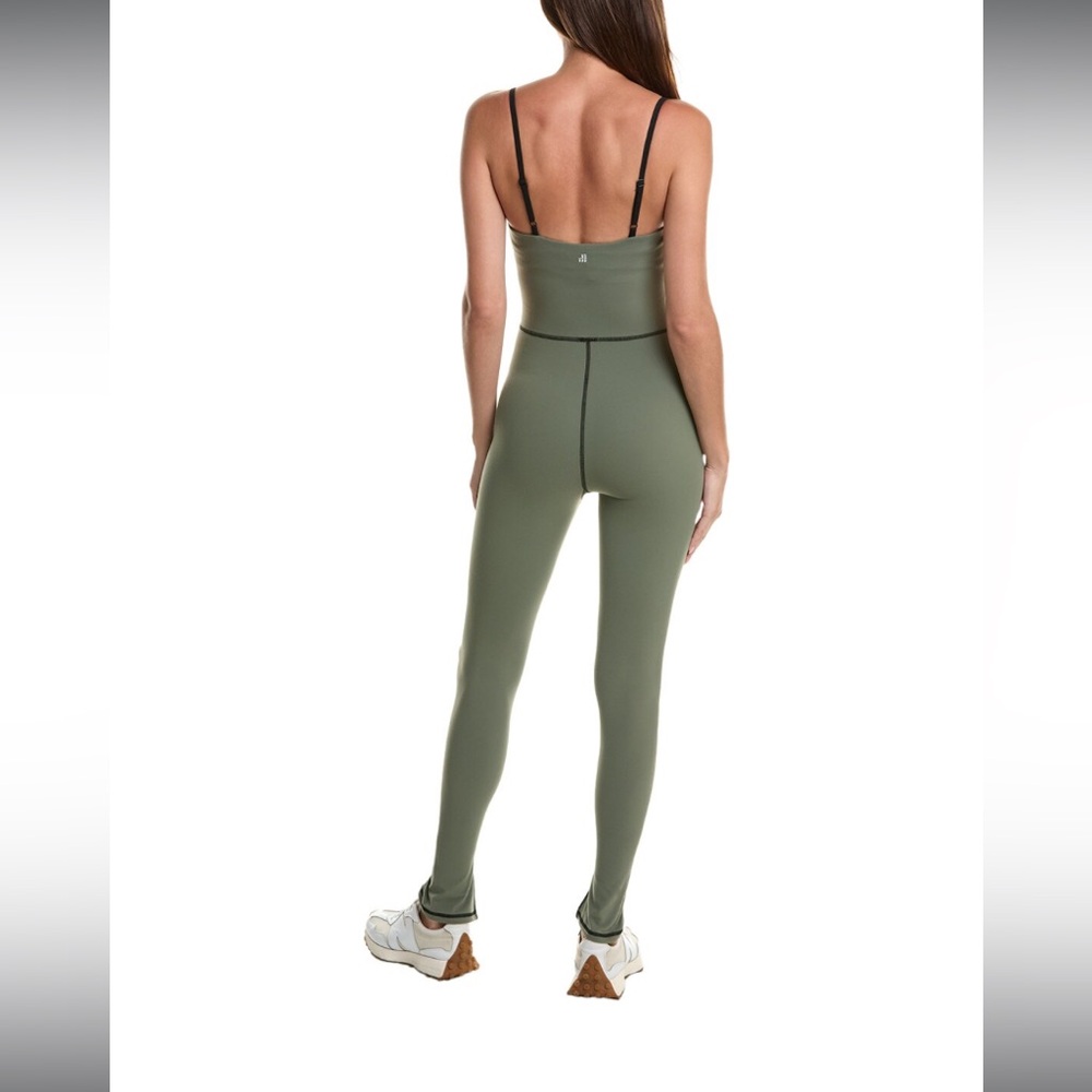 WeWoreWhat Exposed Seam Ankle Flared Activewear Jumpsuit - Army Green - Large - Picture 2 of 8